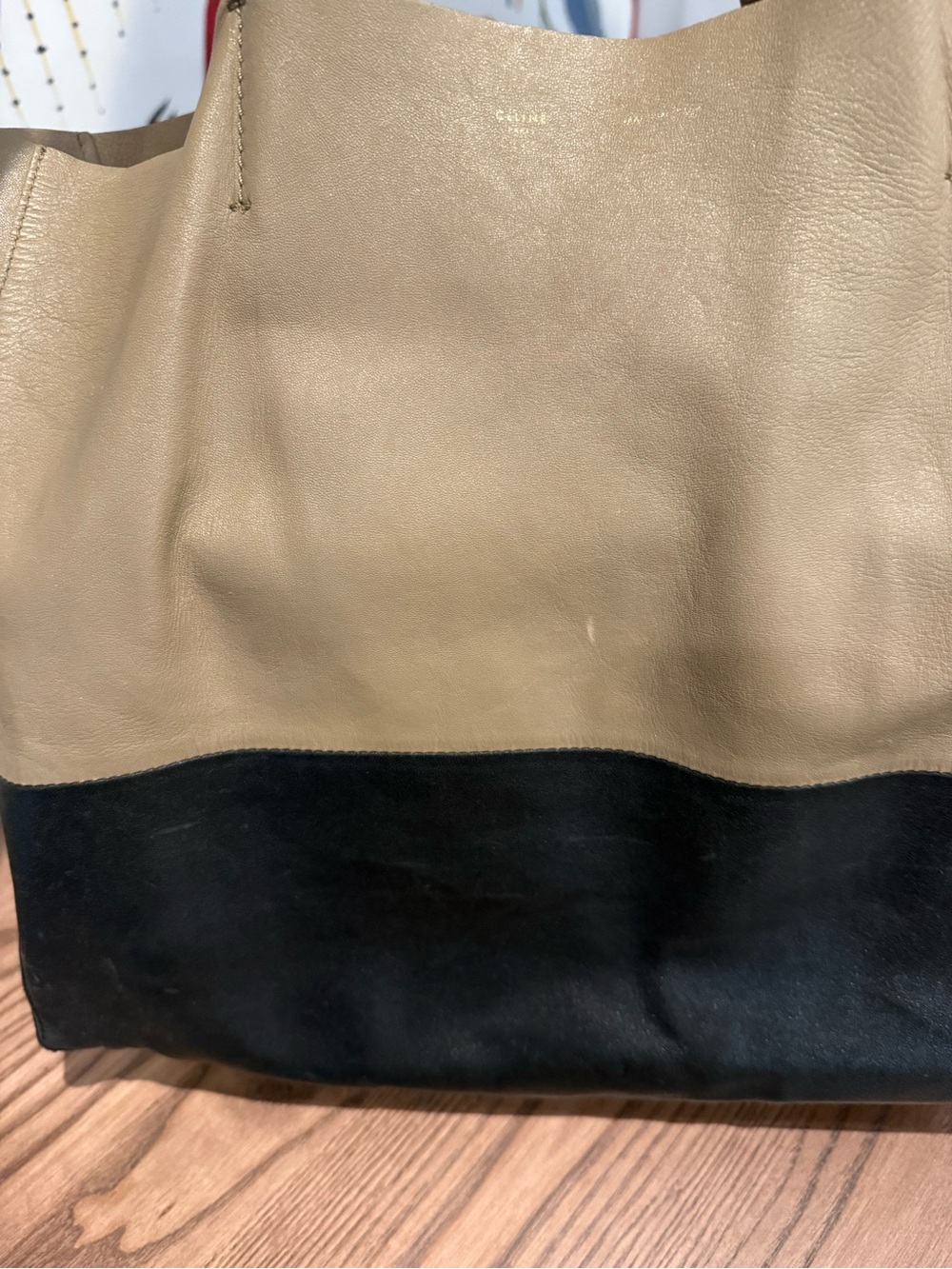 Auth CELINE Horizontal Bicolor Cabas Leather Tote Bag in Tan & Black - Picture 4 of 14